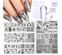 4pcs Snake Leopard Print Nail Stamping Plate Stencil with French Tip Nail Stamper Kit Reusable Salon Nail Set DIY Manicure Supplies Nail Art Tools