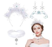 4PCS Snowflake Costume Accessories for Women Girls - Glitter Snowflake Headband Silver Snowflake Earrings Snowflake Tattoos Snowflake Necklace, Christmas Costumes Snowflake Outfit for Christmas Party