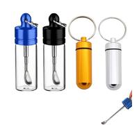 4PCS Snuff Bottle, Portable Mini Glass Containers with Spoon Metal Waterproof Small Pill Case Container Refillable Container Keychain for Kitchen Spices, Outdoor Travel Camping