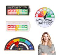 4Pcs Social Battery Badge Cute Enamel Pins Novelty Label My Social Battery Badge Funny Badges Social Battery Pin Creative Gift for Man Women Brooch Pin 7 Days Mood Pin Social Battery 3 Sizes