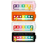 4PCS Social Battery Pin,My Social Battery Slider Pin,Funny Interactive Brooch Enamel Pins,Cute Mood Pins 7 Days a W or Backpacks Clothing Hat Bags Scarves（ Black, White, Pink, Orange）