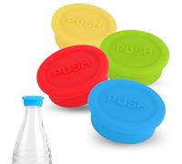 4pcs Soda Bottle Lids, Silicone Drink Bottle Sealing Cap Cover Reusable Soda Water Bottle Cap Replacement Compatible with Sodastream Glass Bottle(Red, Yellow, Blue, Green)