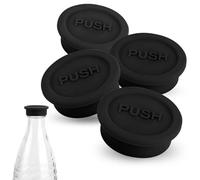 4pcs Soda Bottle Lids, Silicone Drink Bottle Sealing Cap Cover Reusable Soda Water Bottle Cap Replacement Parts Compatible with Sodastream Glass Bottle(Black)
