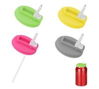 4pcs Soda Can Lids with Straws, Silicone Plastic Soda Can Covers Reusable Kitchen Tools Fits Standard Canned Beverage Beer Juice (Green, Gray, Rose Red, Yellow)