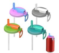 4pcs Soda Can Lids with Straws, Silicone Plastic Soda Can Covers Reusable Kitchen Tools Fits Standard Canned Beverage Beer Juice