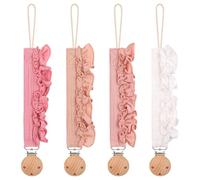 4Pcs Soft Cotton and Wood Clip Chain Lanyard for Baby Decorative Lace Design Lightweight Teething Accessory Secure Baby Clip Belt