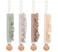 4Pcs Soft Cotton and Wood Clip Chain Lanyard for Baby Decorative Lace Design Lightweight Teething Accessory Secure Baby Clip Belt