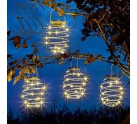 4pcs Solar Light Spiral LED Lanterns, Solar Garden Lights Outdoor Decorative Hanging Lights with 4pcs Hook Waterproof LED Solar Lanterns for Party, Garden Wedding, Porch Decor (Spiral Light