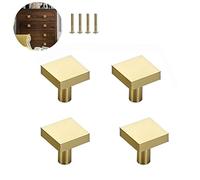 4Pcs Solid Brass Square Knobs, Single Hole Small Knobs Handle, Kitchen Door Drawer Handles Furniture Hardware Handles for Cupboard, Desk, Drawer, Dresser Drawer, Gold (20 x 20mm)