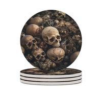 4PCS Some Skull Shapes Coasters Non-Slip Round Drink Coasters with Ceramic Stone and Cork Base, Heat Resistant Absorbent 33.00Stone Coaster Set for Kinds of Mugs and Cups, 4 Inch
