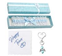 4pcs Something Blue for the Bride, Blue Bride Gifts Set, Blue Garters for Brides, Handkerchief, Angel Wing Pendant and Blue Gift Box, for Wedding Accessories, Bridal and Bachelor Parties