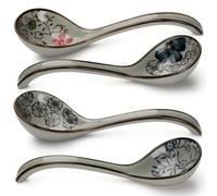 4Pcs Soup Spoons,Ceramic Chinese Spoons Japanese Ramen Spoon Creative Porcelain Asian Soup Spoons for Ramen Pho Cereal Wonton Dumpling Miso