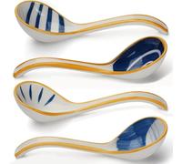 4Pcs Soup Spoons,Ceramic Chinese Spoons Japanese Ramen Spoon Creative Porcelain Asian Soup Spoons for Ramen Pho Cereal Wonton Dumpling Miso