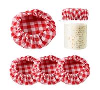 4pcs Sourdough Starter Jar Cloth Covers, Plaid Cloth Jar Covers Elastic Unbleached Reusable Cloth lid Cover Bowl Cover Dough Basket Cover Preserving Lids for 3-4 Inch Jar Mouth Baking Supplies(Red)