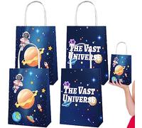 4Pcs Space Gifts Paper Bags with Handles,Planet Galaxy Theme Paper Kraft Paper Gift Bags for Boys Birthday Gift Boxe,Outer Space Candy Treat Goodie Bag for Kids Birthday Holiday Party Accessories