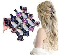 4PCS Sparkling Crystal Stone Braided Hair Clips for Women, Easily Braided Hair Clips Hair Bands, Rhinestones Flower Duckbill Hairpin with 3 Small Hair Clips for Styling (E)