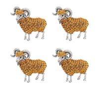 4pcs Sparkly Sheep Brooch Pin for Women, Vintage Rhinestone Lapel | Golden Metal Finish, Secure Fastening, Festive Flair for Dresses, Formal Outfits, Easter and New Year