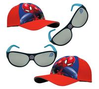 4Pcs Spiderman Captain America Kids Sunglasses and Cap Combo - Scratch-Resistant Polarised Eyewear with Adjustable Summer Hat - UV400 Protection Set for Outdoor Beach Travel (3+ Years)