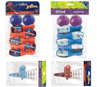4Pcs Spiderman & Stitch Bowling & Paddle Catch Game Set - Indoor Outdoor Sports Toys with Pins, Balls & Velcro Paddles - Official Marvel Disney Active Play, Birthday Gifts for Kids Boys Girls Age 3+
