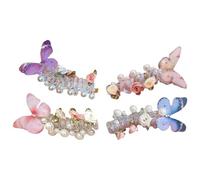 4Pcs Spiral Hair Ties, No Damage Soft Elastic Twisted Hair Ties with Butterfly, Flowers & Pearls for Women and Girls, Butterfly Accessories
