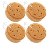 4pcs Sponge Bath Loofah for Shower, Double Sided Coffee Scrubber | Honey Comb Structure, Hanging Lanyard Design, Compact Storage, for Bathroom and Gym Showers