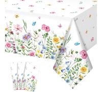 4Pcs Spring Floral Plastic Tablecloth,Pink Purple Blue Flower Butterfly Disposable Table Cover for Home Decor Summer Spring Picnic Dining Holiday Weeding Birthday Tea Party Decorations,54x108 Inch