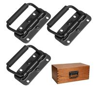 4pcs Spring Loaded Surface Mount Handle for Tool Chests and Cases | Stainless Steel with Rubber Grip, Foldable Flush Design, Four-hole Plate for Workshop Storage and DIY Projects