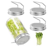 4Pcs Sprouting Lids for Wide Mouth Jars,Sprouting Jar Sealer Reusable Stainless Steel Screen Bean Sprouts Growing Lid with Stand & Fine Mesh for Alfalfa Broccoli Seeds Mung Bean