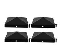 4pcs Square Fence Post Cap with Screws Inch for Wooden Decking | Black Plastic, Sloped Pyramid Top, Drainage Angle, Protects Cedar Ends and Railings