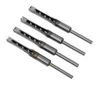 4Pcs Square Hole Drill Bits Set, Woodworking Bearing Steel Drill Bits, 11-12.7mm U-Long Chip Flute Design for Efficient Wood Chips Discharge, with Universal Shank for Stable Clampi