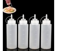 4Pcs Squeeze Bottles, 18oz 500ml Plastic Sauce Bottle Condiment Squeezy Bottles with Nozzles,Squeeze Dispensers with Measurements for Ketchup Condiments Syrup BBQ Sauce Mustard Salad Dressing