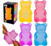 4Pcs Squishy Bear Squeeze Toys, Doh Textured Stress Balls Fidget Toys for Adults Kids, Slow Rise Sugar Squishy Stress Ball Sensory Cube Bear Toy for Autism, ADHD, Gifts Party Favors