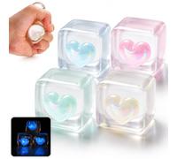4Pcs Squishy Cube, Desk Quiet Hand Activity for Office and Classroom Use, Set of Glow in The Dark Heart Shaped Cubes, Pocket Sized Squeeze Set