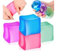 4Pcs Squishy Cube Stress Balls, Squishy Fidget Toys Kids & Adults, Ice Cube, Squishes Stress Relief Sensory Squeeze Toys for Autism Anxiety Stress Relief