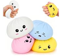 4PCS Squishy Dumpling Toy, Colorful Dumpling Squeeze Toy, Cute Bao Fidget Toys with Steamer, Soft Dough for Anxiety Relief, Party Favors Classroom Prize Birthday Gift for Adults Kids