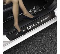 4Pcs ST Line Car Door Sill Protector for Ford Focus Fiesta Mondeo Escape Edge Ecosport Kuga Carbon Fiber Leather Car Kick Plates Threshold Protection Sticker Automobile Decor Accessories White ST-Line