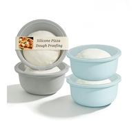4Pcs Stackable Silicone Pizza Dough Proofing Proving Containers with Lids,Pizza Dough Proofing Box For Home Kitchen 700ml(Grey+Blue)
