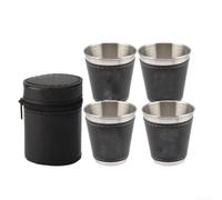 4pcs Stackable Stainless Steel Cups 70ml with PU Leather Case - Portable Shot Glasses for Camping Hiking Picnic Travel