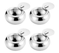 4PCS Stainless Steel Ashtray, Drum Style Ashtray With Lid, Tabletop Cigarette Revolving Ashtrays For Cigarette Cigar Patio Garden Bar Cafe Home Office