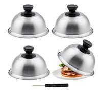 4Pcs Stainless Steel Burger Covers, Melting Domes, Cheese Melting Dome, Burger Cloche, Griddle Grill Cooking Dome, Steaming Cover for Burger, Steak, Bacon, with Anti-Scald Handle and Screwdriver