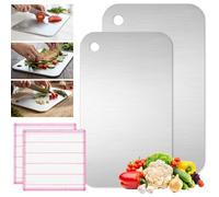 4PCS Stainless Steel Chopping Board, Metal Chopping Board Set with 2 Dishcloths, 25x15cm and 30x20cm Steel Chopping Boards for Kitchen, Meat, Fruits, Vegetables, Easy to Clean