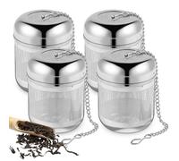 4pcs Stainless Steel Fine Mesh Tea Filter with Chain and Lid for Loose | Reusable Steeping Basket, Secure Closure, Holds Spices and Seasonings, Suitable for Herbal Tea, Soup Pots and Stock Pot
