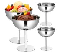 4Pcs Stainless Steel Ice Cream Cup, Footed Serving Dessert Bowl, Metal Serving Snack Dish for Sundae Cake Pudding Yogurt and Snacks, Silver
