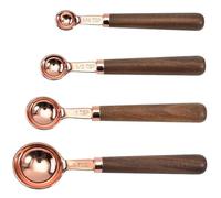 4Pcs Stainless Steel Measuring Spoons in Copper Finish, Wooden Handle Measuring Spoons Baking Tools, Liquid and Dry Measuring Spoons Set