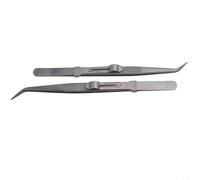 4pcs Stainless Steel Precision Jewelry Tweezers Set 16cm with Pointed and Elbow Tips, Anti-Static Slotted Lock Design for Beading, Watch Repair, Model Making, Electronic Components Handling, Silver