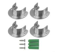 4pcs Stainless Steel Round Tube Bracket Kit, 32mm Rod Flange Holder with 3-Hole Mounting for Wardrobe Closet Bathroom, Rustproof Silver Finish Support