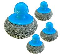 4Pcs Stainless Steel Scrubber with Handle- Protects Your Hands, Long-Lasting Durability for Cleaning Pots, Pans, Grills, Cast Iron, Stoves, Sink, Steel Wool Scrubber with Handle.