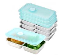 4Pcs Stainless Steel Snack Boxes with 2 Compartments, Portable Snack Containers with Lid Leakproof Lunch Boxes for Kids Adults, Dishwasher Safe