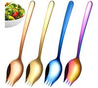 4Pcs Stainless Steel Sporks 6 Inches Salad Forks Appetizer Dessert Spoon Metal Forks and Spoons for Spaghetti Fruit Appetizer Ice Cream Dessert