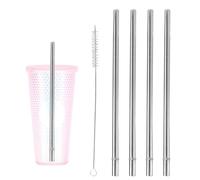 4pcs Stainless Steel Straws for Starbucks Cold Cup Venti 24oz, Reusable BPA-Free Metal Straight Drinking Straws Replacement Part with Cleaning Brush for Starbucks Tumblers Accessories (Silver)